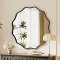 24-Inch Wavy Round Bathroom Mirror Wall Mounted Vanity Mirror Black - AUROMIR