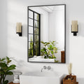 Bathroom Wall Mirror 30x20 Inch Rectangular Black Metal Frame Vanity Mirror - Modern Decor