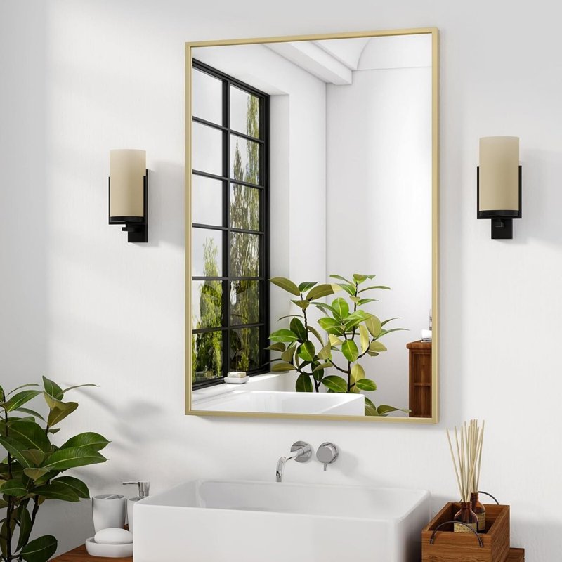 Bathroom Wall Mirror 30x20 Inch Rectangular Vanity Mirror with Metal Frame - Gold