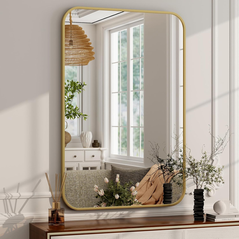 Bathroom Mirror Wall-Mounted 30x40 Inches Gold Frame Rectangular - AUROMIR 30"x40"