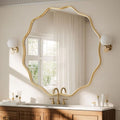 36-Inch Wavy Round Bathroom Mirror Wall Mounted Vanity Mirror with Metal Frame - Gold - Variation of This Listing