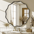 36x36-Inch Wavy Round Bathroom Mirror Wall Mounted Modern Vanity Mirror Black