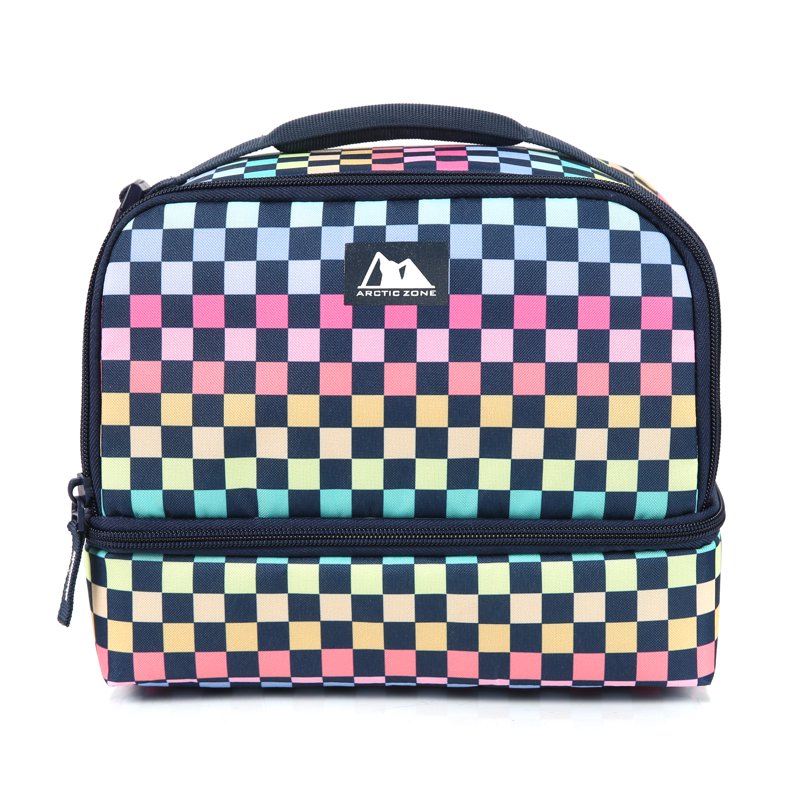 Insulated Dome Lunch Pack with Dual Compartments - Rainbow Checkerboard