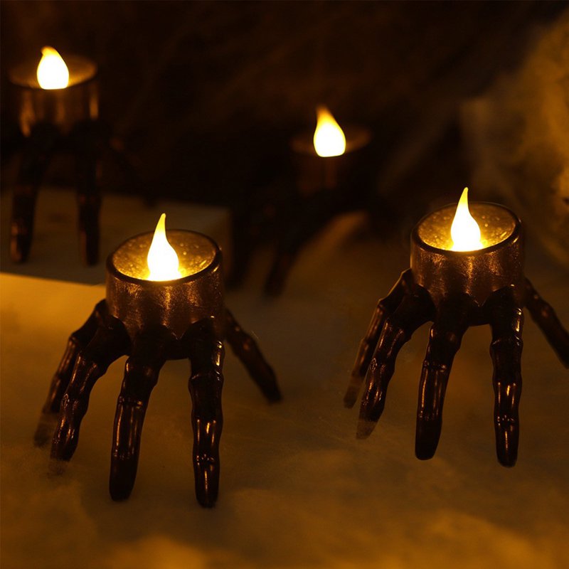 2 Pack Skeleton Hand LED Flameless Candles - Halloween Decor, Indoor Tabletop Skeleton Lights - Variation #01-2 Pack Skeleton Hand LED Flameless Candles