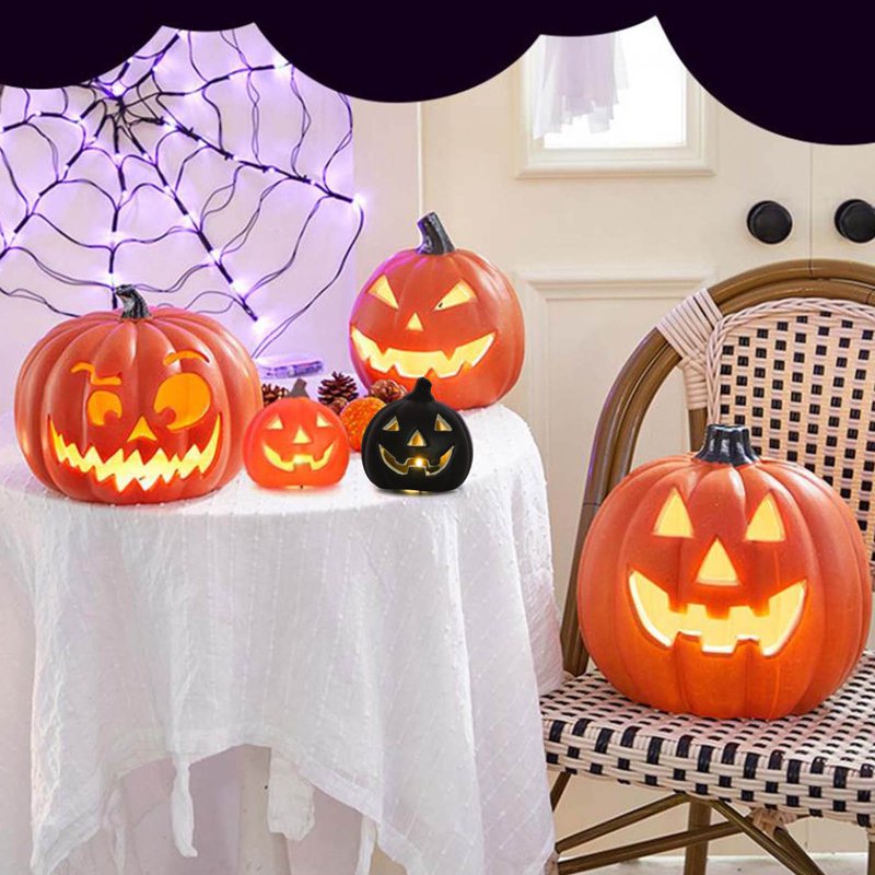 Halloween Jack O Lantern Pumpkin Light - Black Jack O Lantern Variation #37 - Warm Glow Tabletop Decor