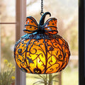 Halloween Stained Glass Hanging Pumpkin Ornament - Bat Star Design, Indoor Decor, Variation #01