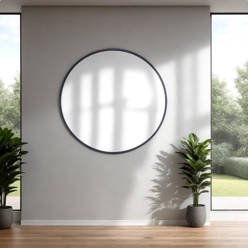 Abble 36-Inch Black Round Wall Mirror - Modern Aluminum Framed Vanity