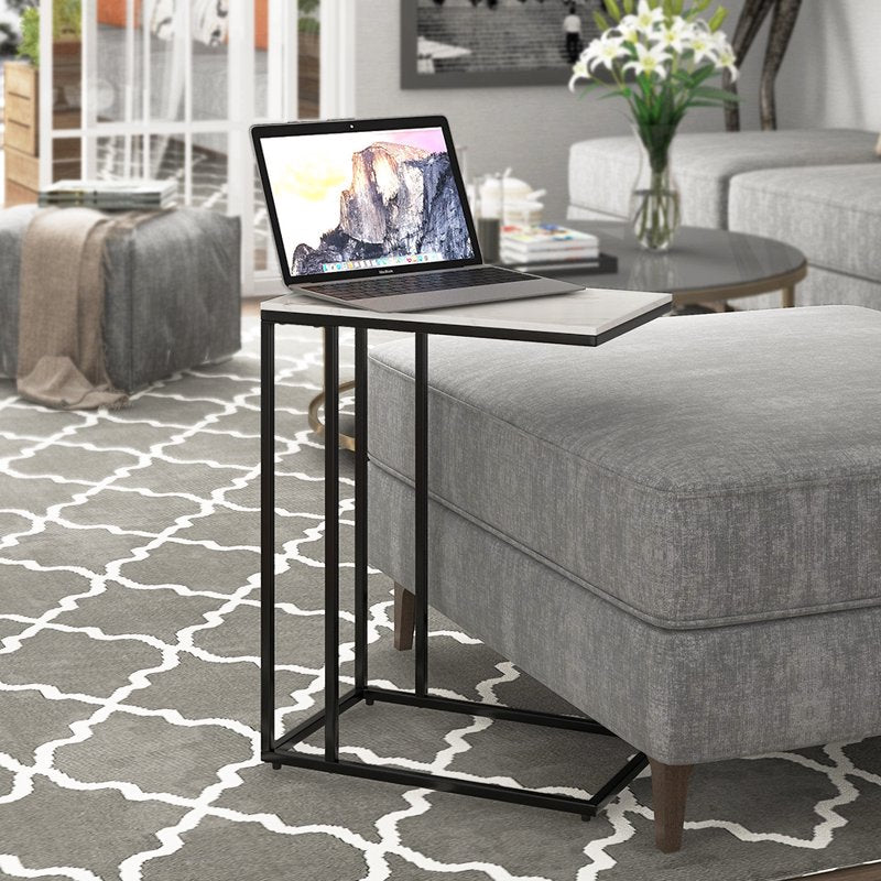 C Table with Marble Top and Metal Base - Modern End Table