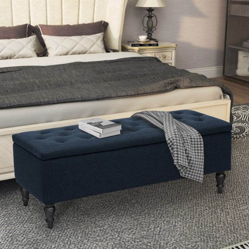 Upholstered Storage Bench with Button-Tufted Seat - Multiple Colors