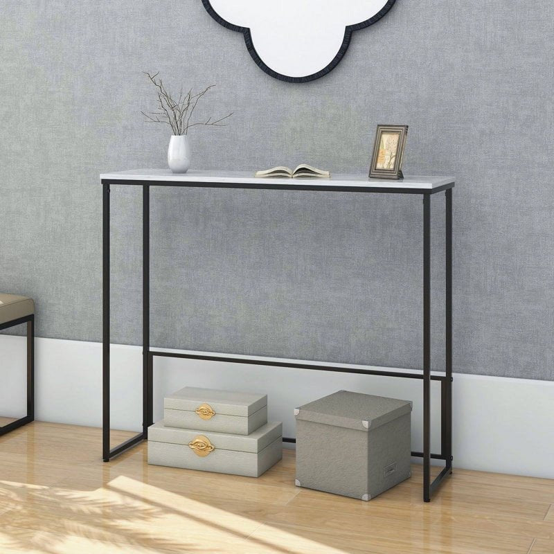 Sleek Console Table with Marble Top - Compact Entryway Design