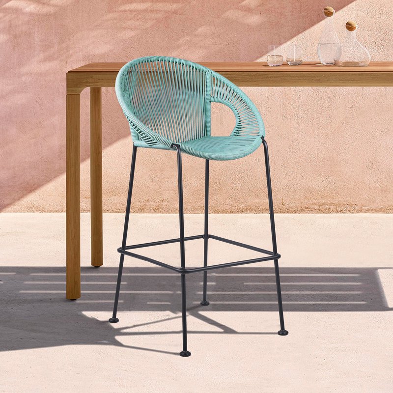 26" Indoor Outdoor Steel Bar Stool with Wasabi Rope