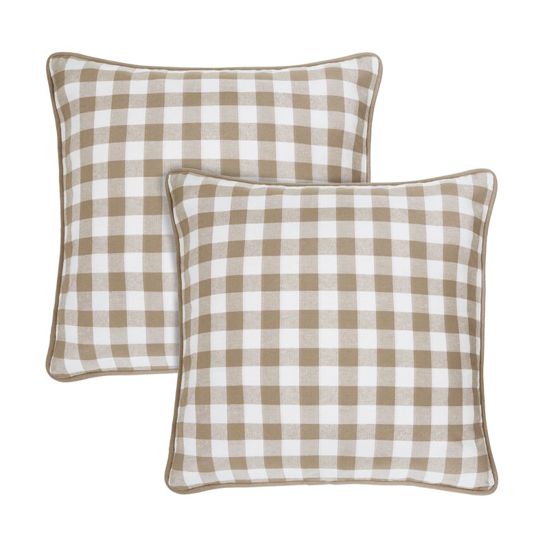 Achim Taupe Buffalo Check Pillow Covers - 18x18 Inch Set of Two