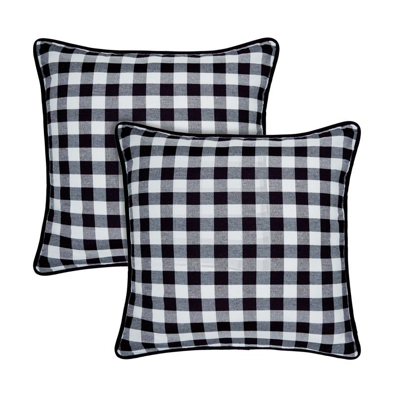 Black & White Buffalo Check Plaid Throw Pillow Covers - 18x18 in Set of Two