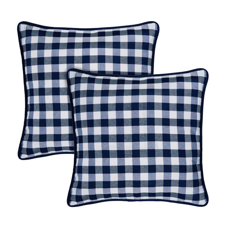 Navy Buffalo Check Plaid Throw Pillow Covers - 18x18 Inches, Set of Two
