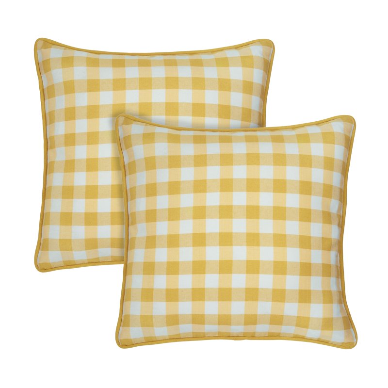 Yellow Buffalo Check Plaid Throw Pillow Covers - 18x18 Inches, Set of 2