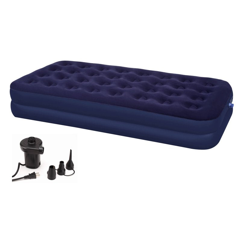 Indoor Double Twin Air Mattress with Electric Pump - Waterproof & Flocked Top