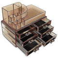 Acrylic Cosmetics Organizer with Drawers & Compartments - Dark Brown Makeup Storage Box