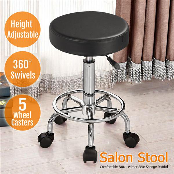 Adjustable Swivel Salon Stool - Black PU Leather