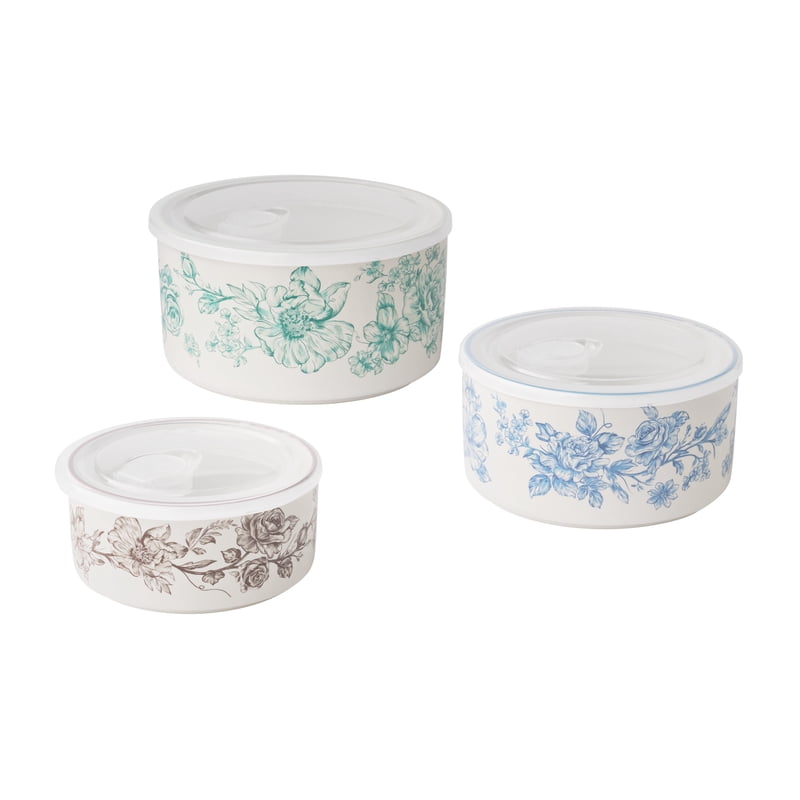 Agatha 6-Piece Round Nesting Baker Set with Lids - Floral Design