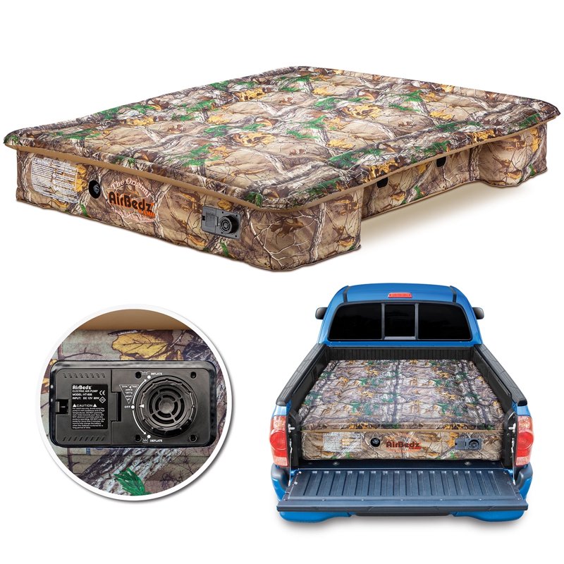 Full Size Camo Truck Bed Air Mattress with Rechargeable Pump & Tailgate Extension