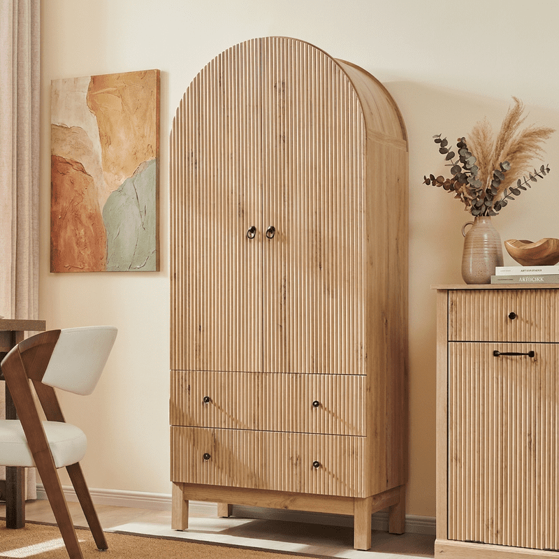 Fluted Arched Pantry Storage Cabinet - 71" Tall, Natural