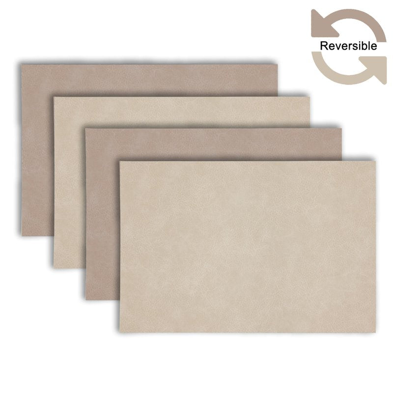 Textured Faux Leather Placemats Set of 4 - Reversible Non-Slip - Ivory/Taupe - 12x18 in
