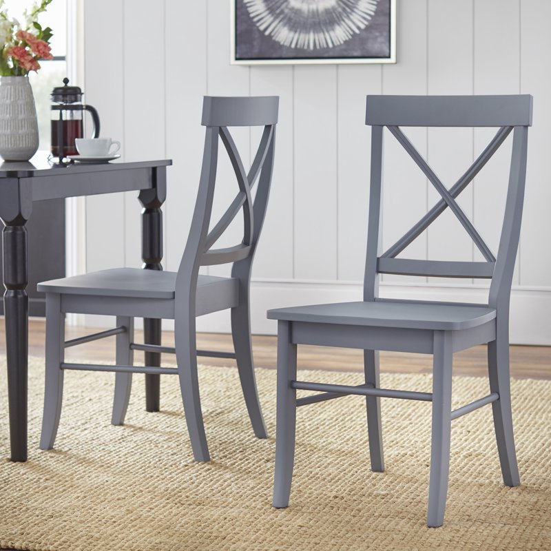 Rubberwood Cross Back Dining Chairs - Set of 2, Gray