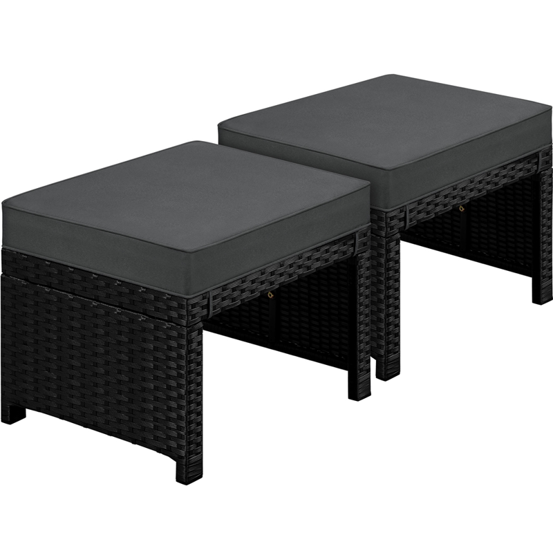 2-Pack Wicker Ottomans with Removable Cushion for Outdoor Use