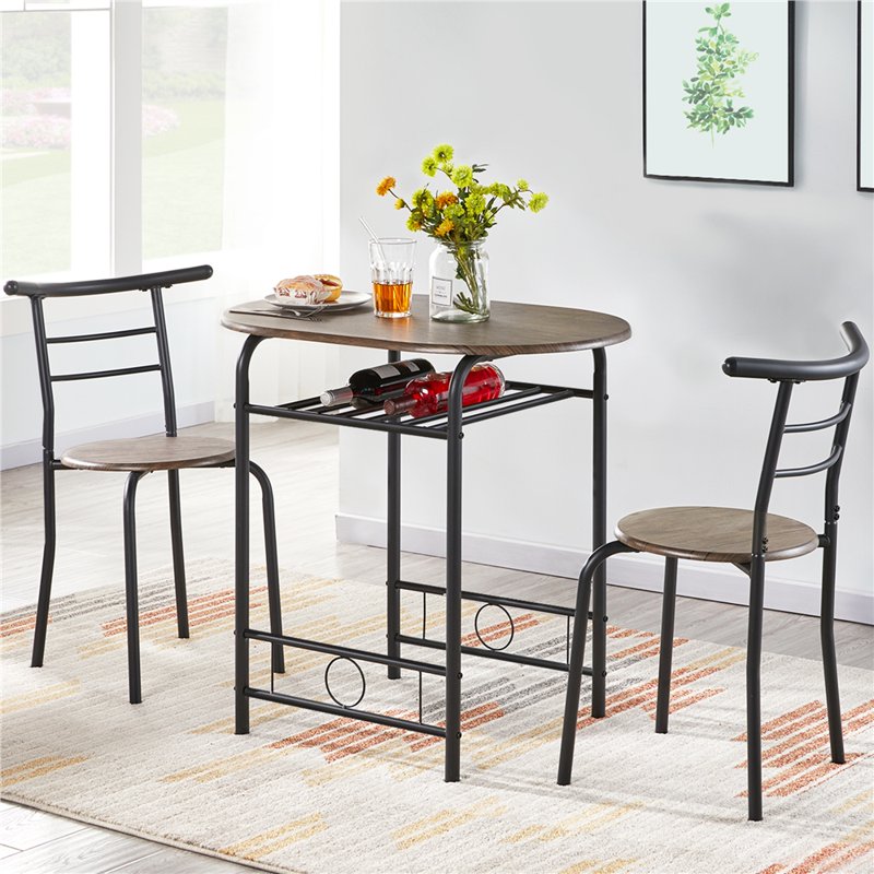 3-Piece Wooden Dining Set with Round Table & Chairs - Drift Brown