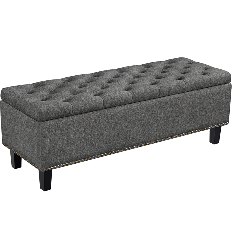 Modern Tufted Storage Bench - 49in, Dark Gray, Entryway & Bedroom