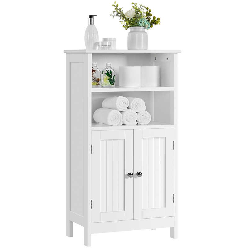 5-Tier Wooden Bathroom Floor Cabinet with Adjustable Shelves - White Storage Furniture
