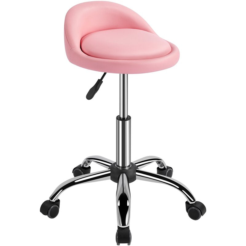 Adjustable Swivel PU Leather Bar Stool - Pink for Salon