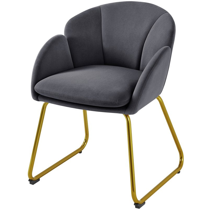 Glam Velvet Accent Chair with Gold Metal Legs - Dark Gray