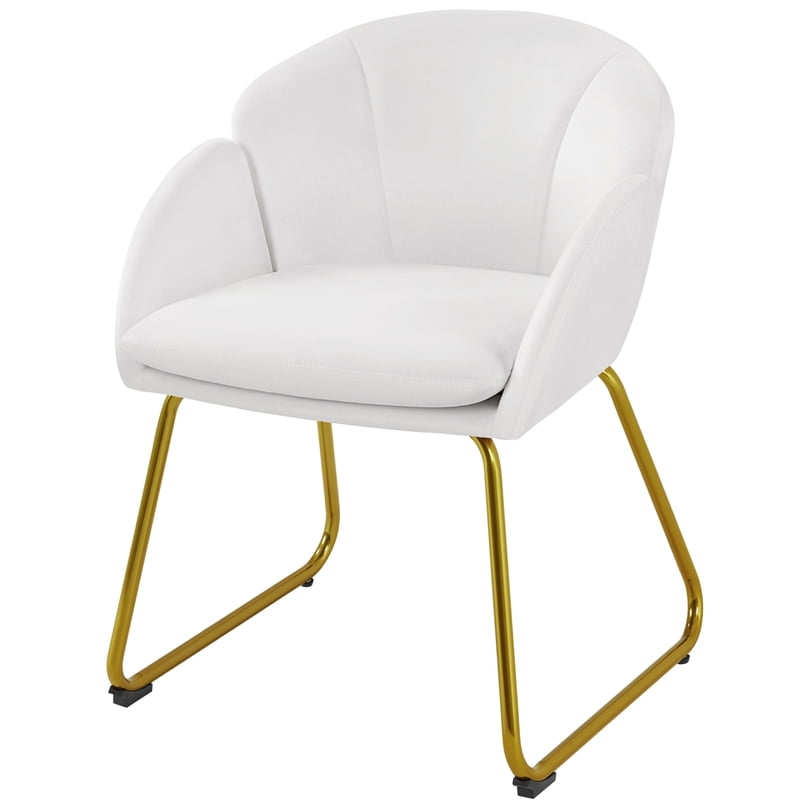 Flower Shape Velvet Accent Chair with Gold Metal Legs - White