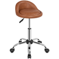 PU Leather Rolling Salon Stool with 360° Swivel - Brown
