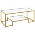 Modern Tempered Glass Iron Coffee Table - 2-Layer Design