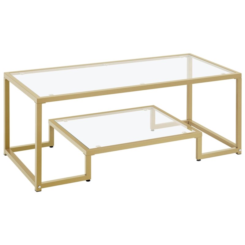 Modern Tempered Glass Iron Coffee Table - 2-Layer Design