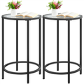 Round Metal End Tables with Glass Top - Set of 2, Black