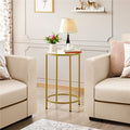 Round Metal End Table with Glass Top - Modern Accent Table