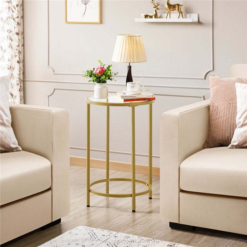 Round Metal End Table with Glass Top - Modern Accent Table