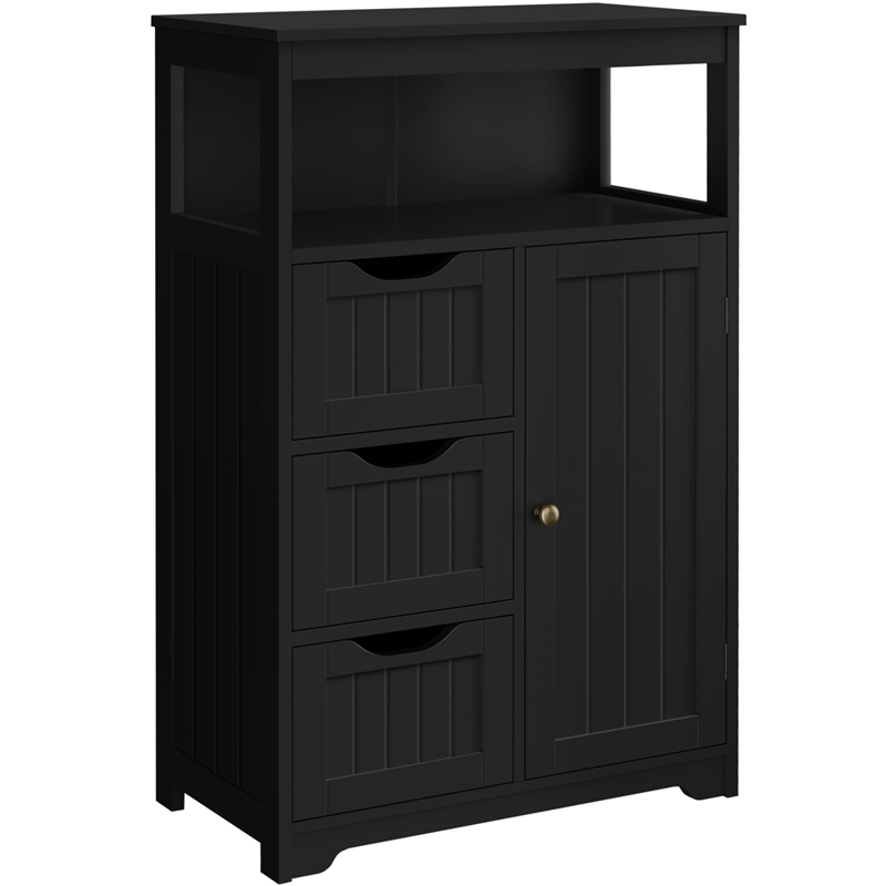 Bathroom Floor Cabinet with Drawers - Black Wooden Storage Organizer - Alden Design