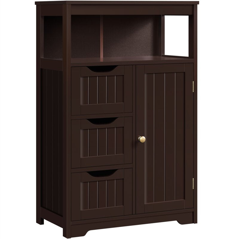 Wooden Bathroom Storage Cabinet with Open Shelving - Espresso - Alden Design