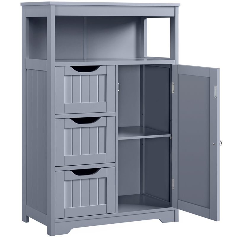Wooden Floor Storage Cabinet for Bathroom - Gray, 22 x 12 x 34 Inches - Alden Design