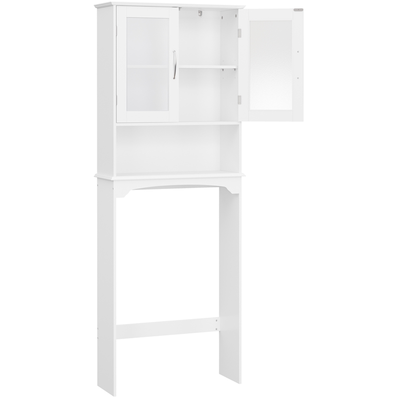White Over-the-Toilet Bathroom Storage Cabinet with Open Shelf - Modern Freestanding Design