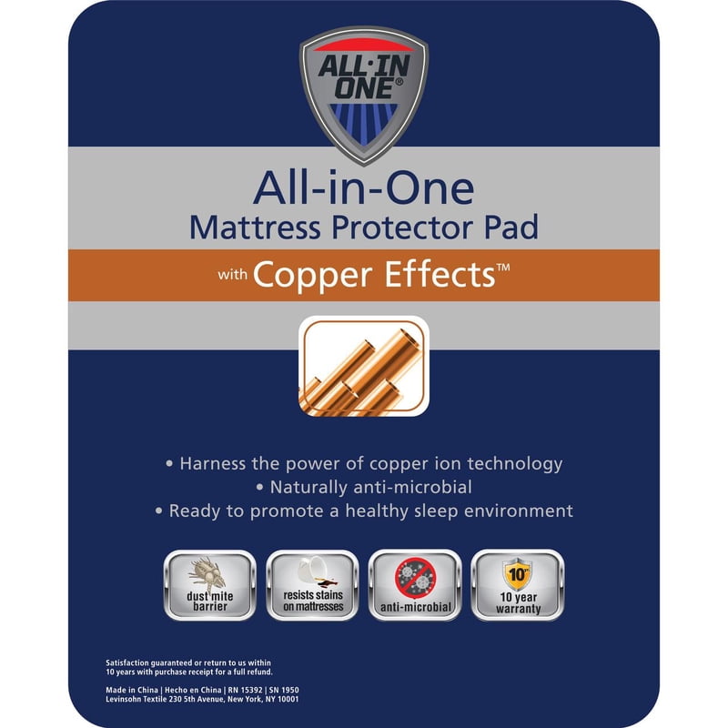 Twin All-in-One Copper Antimicrobial Mattress Pad - Water-Resistant & Hypoallergenic