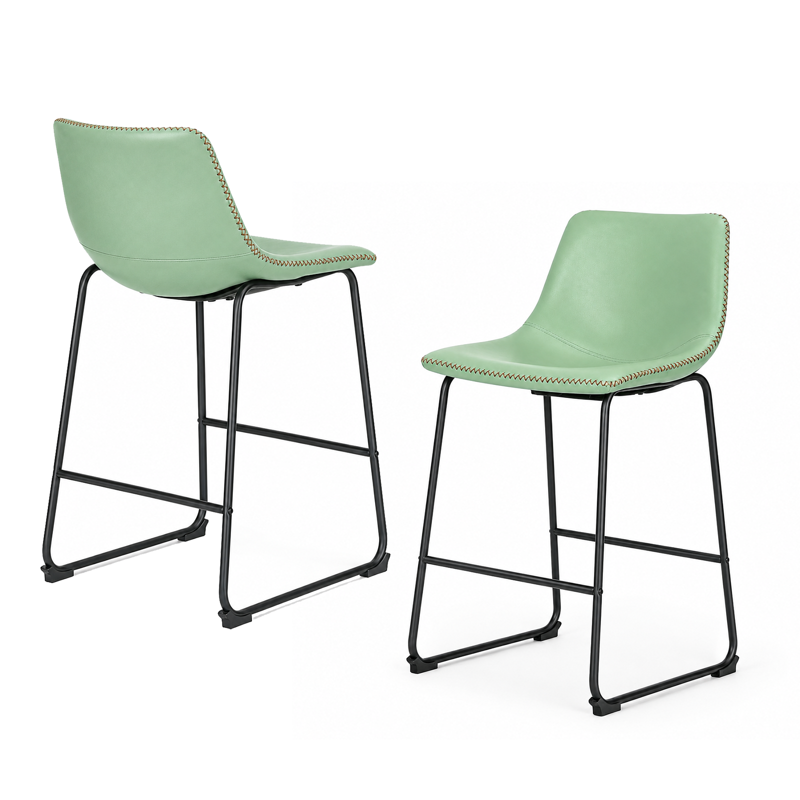 26-Inch Counter Height Bar Stools Set of 2 - Green Industrial Faux Leather