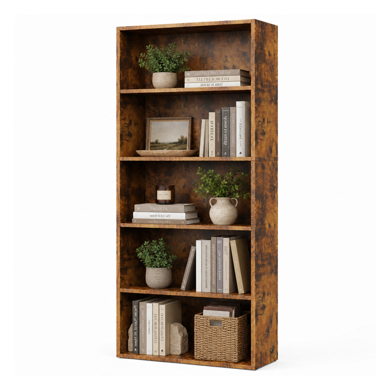 5-Tier & 6-Tier Rustic Industrial Bookshelves - Customizable Storage