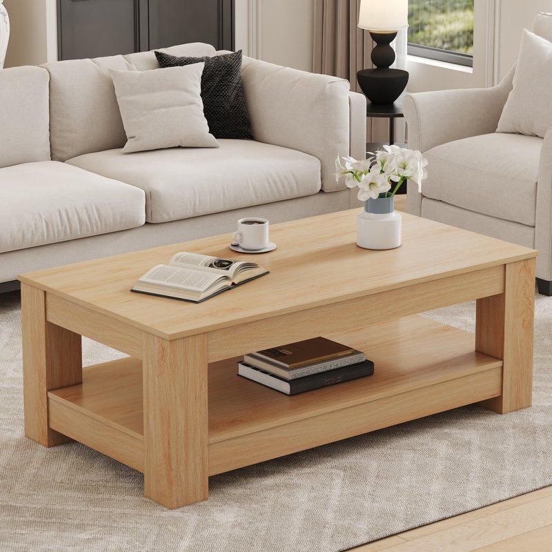 Double Layer Coffee Table - Industrial Style Natural Wood