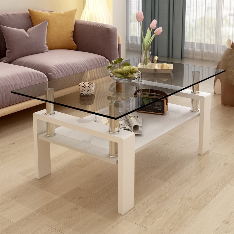 Modern Rectangular Glass Coffee Table - Multiple Colors Available