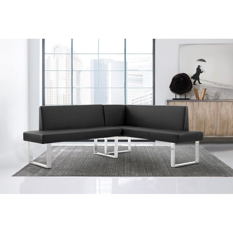 Amanda Corner Sofa - Faux Leather Upholstered - Black